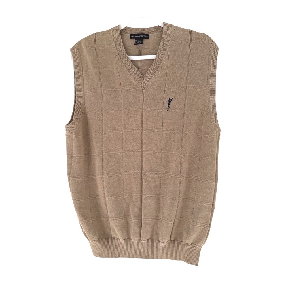 Fairway Outfitters Golf Sweater Vest Mens L Brown Tan 100% Cotton Preppy